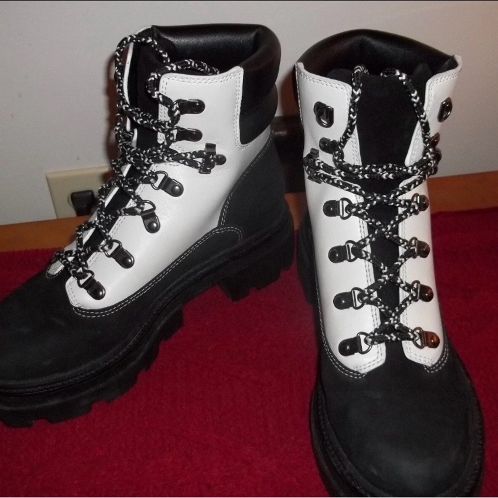 Tory Burch Black and White Combat Boots